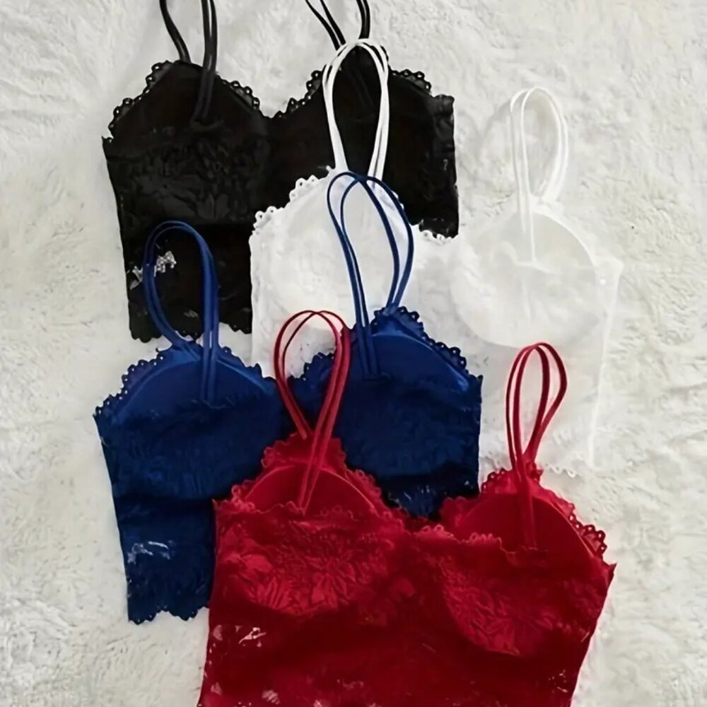 4pcs SOLID FLORAL LACE WIRELESS BRALETTE LINGERIE SIZE M - Picture 2 of 6